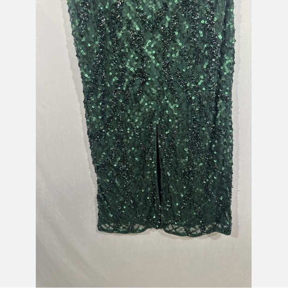 NWT $398 MAC DUGGAL [ 8 ]‎ Sequined Halter Midi Dress in Bottle Green - Picture 13 of 14